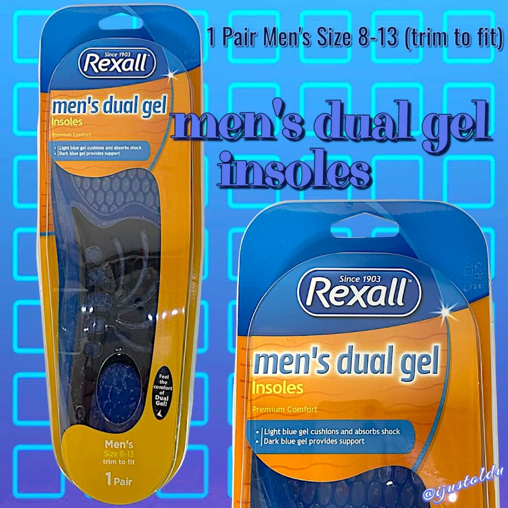 Rexall Men's Dual Gel Insoles | Men's Size 8-13 Trim to Fit | Wmn 9.5-14.5 TTF